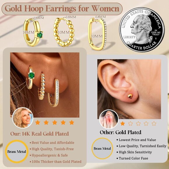 🆕 Women Green Trendy Small Hoop Earrings Twisted Huggie Thick Open Chunky Stack - Picture 6 of 7